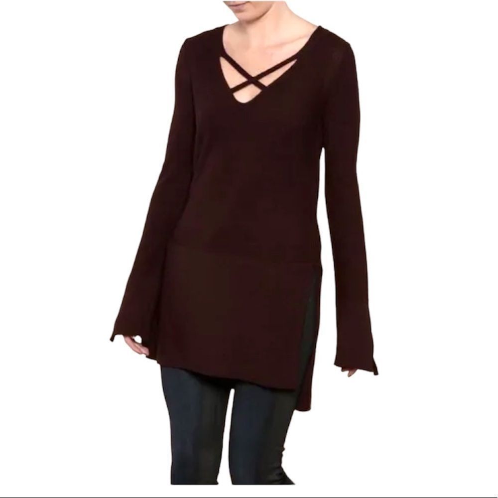 Free People Crisscross V-Neck Tunic Sweater - Deep Wine